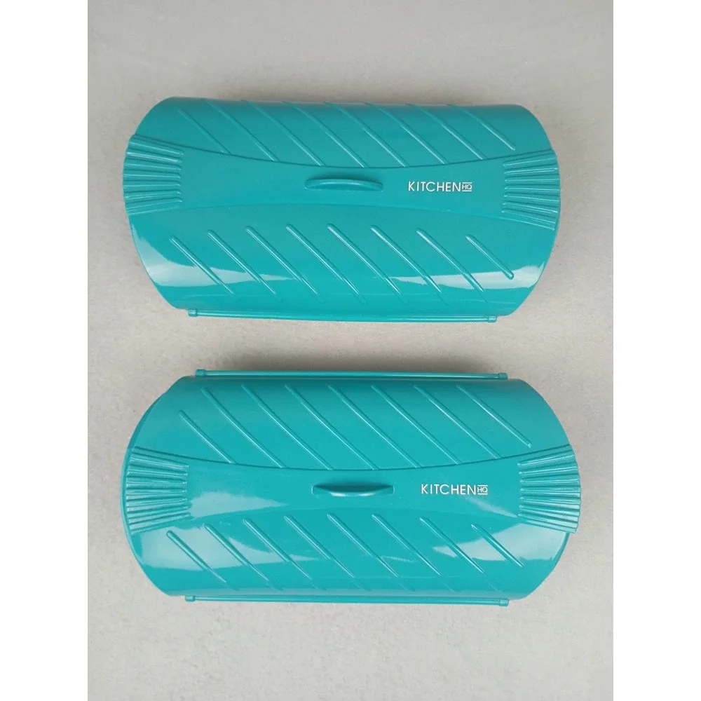 Kitchen HQ Microwave Steamer Set of 2 Teal Blue Winged Lid Steaming Trays